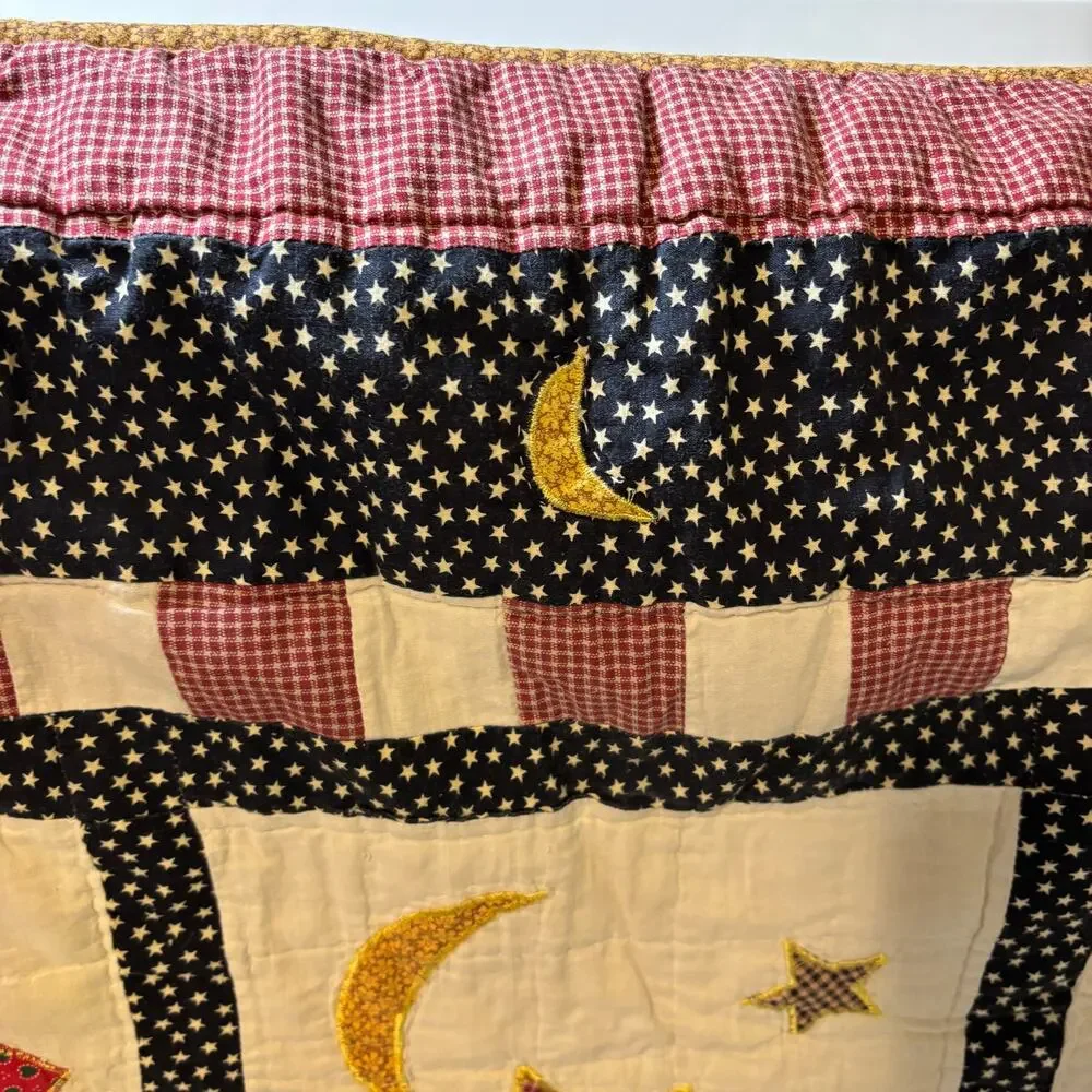 Handmade Christmas Throw Quilt Applique Snowman Tree Stocking Primitive